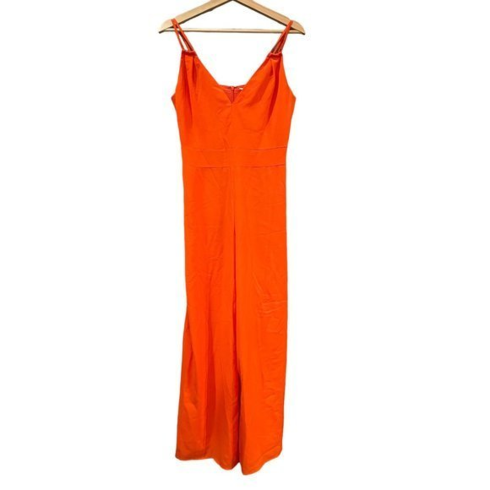 Davi & Dani Orange Wide Leg Jumpsuit‎ V-Neck Sleeveless Adjustable Straps Size M